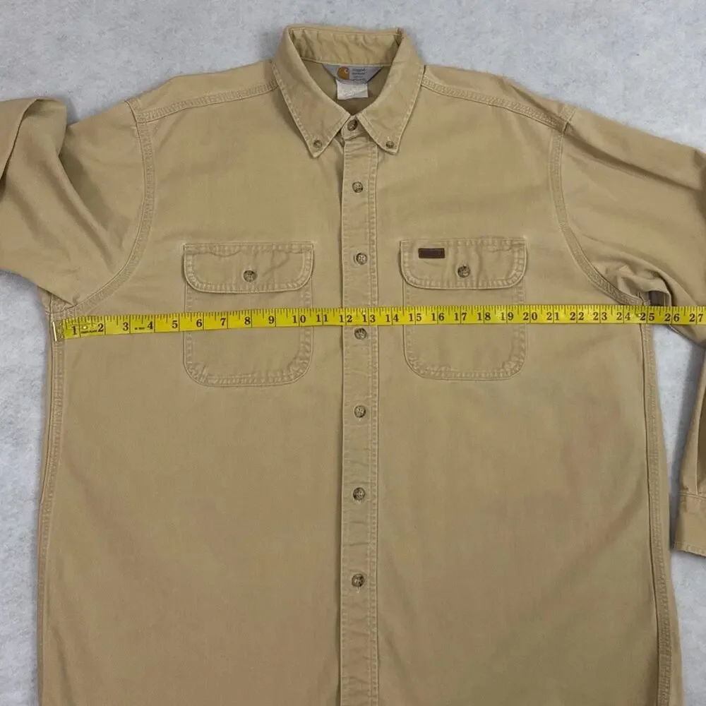 Carhartt Work Shirt Mens XXL Sandstone Cotton Twill Button Down Pockets Logo VTG